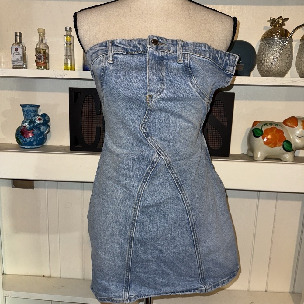 Y2K Zara Denim Strapless Mini Dress Women's Small - Picture 1 of 8